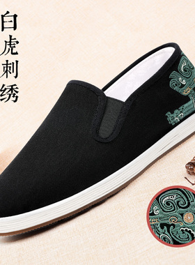 布舍元春季新品老北京布鞋男士传统刺绣千层底休闲一脚蹬透气