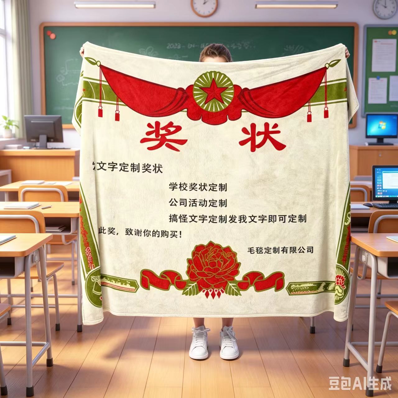 定制奖状毛毯创意趣味学生奖品毯子印文字班级表彰纪念法兰绒盖毯图片