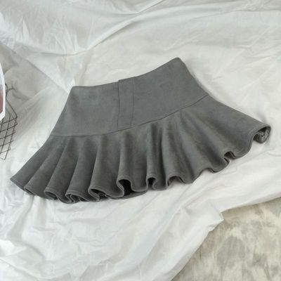 学院风荷叶边百褶防走光鱼尾裙子