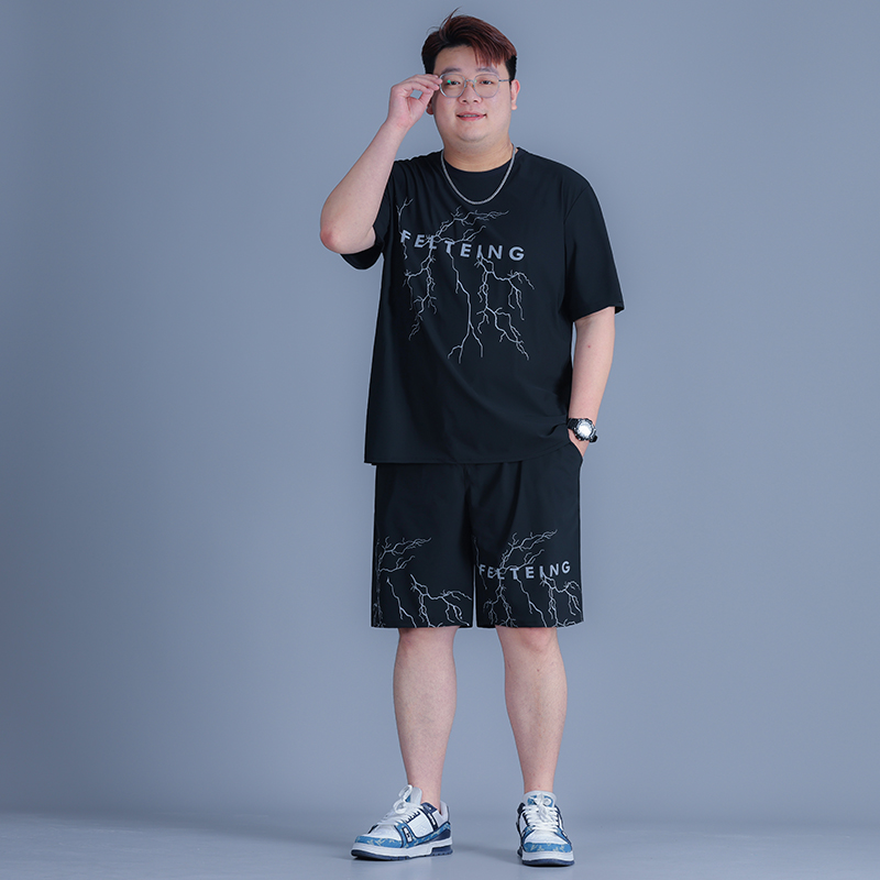 胖子短袖夏季冰丝套装