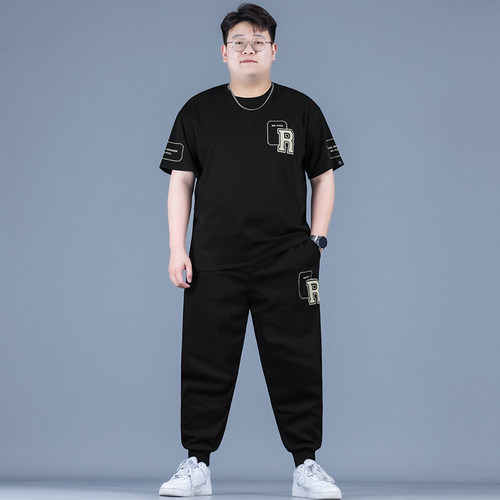 胖子短袖长裤春夏季加肥加大套装
