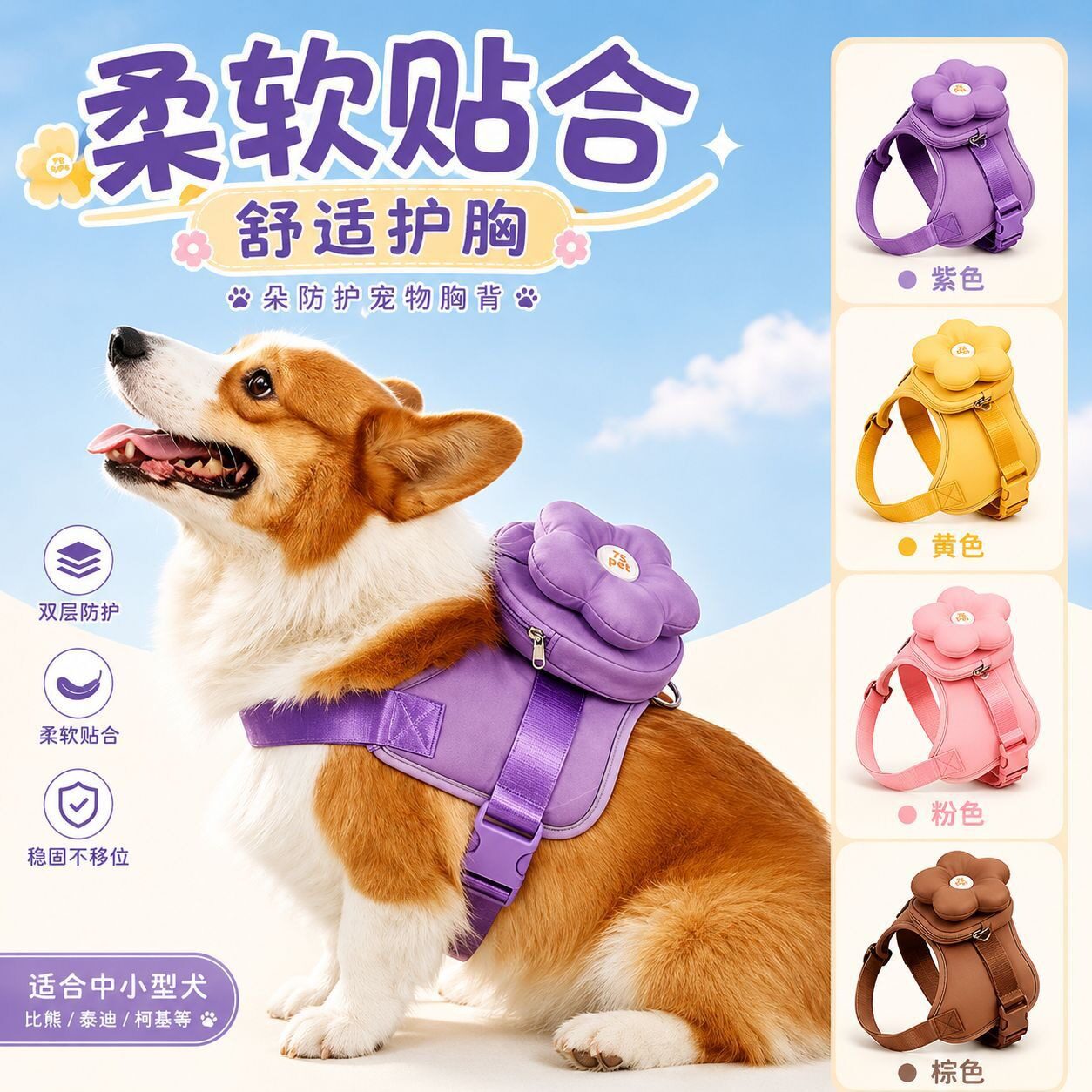 新款超轻可调四季狗胸背牵引绳