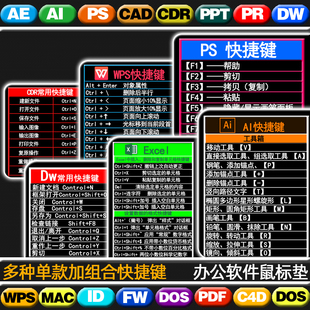 3Dmax AI AU BR C4D CDR PS快捷键鼠标垫办公室软件笔记本键盘垫