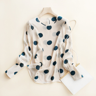 慢步调与高JI感 衬衣21春夏新款 大波点真丝衬衫 宽松长袖 女 法式
