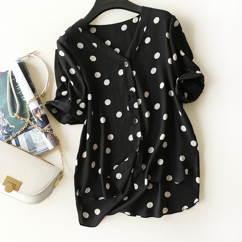 演绎法式优雅休闲风真丝双绉上衣