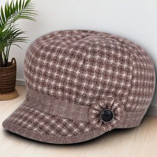 韩版时尚百搭秋冬中老年女士妈妈鸭舌帽毛呢加厚老人奶奶时装帽