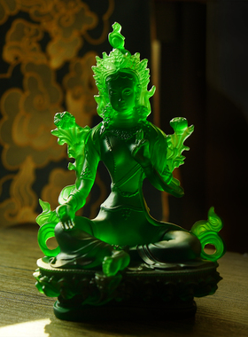 水琉璃藏传佛像保平安绿度母摆件