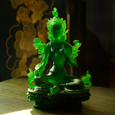 水琉璃藏传佛像保平安绿度母摆件