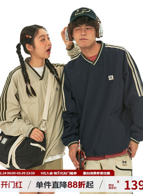 江南先生NewJNXS美式复古织带V领插肩袖情侣卫衣潮男女宽松上衣春