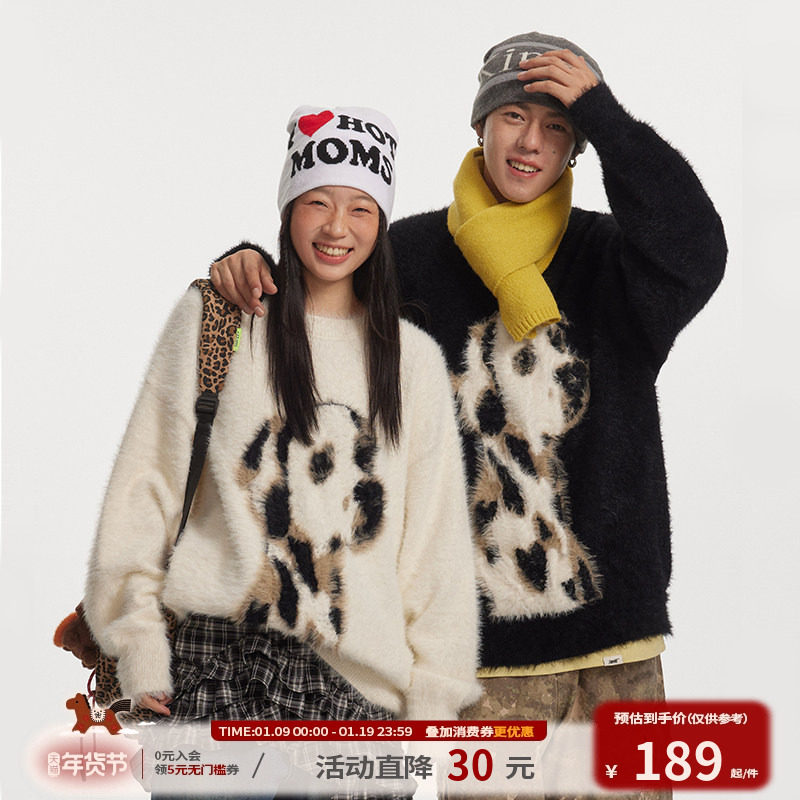 江南先生NewJNXS美式复古仿貂毛斑点狗圆领毛衣男女秋针织衫外套,男装,针织衫/毛衣,淘宝优惠券,粉丝福利购,淘宝优惠卷