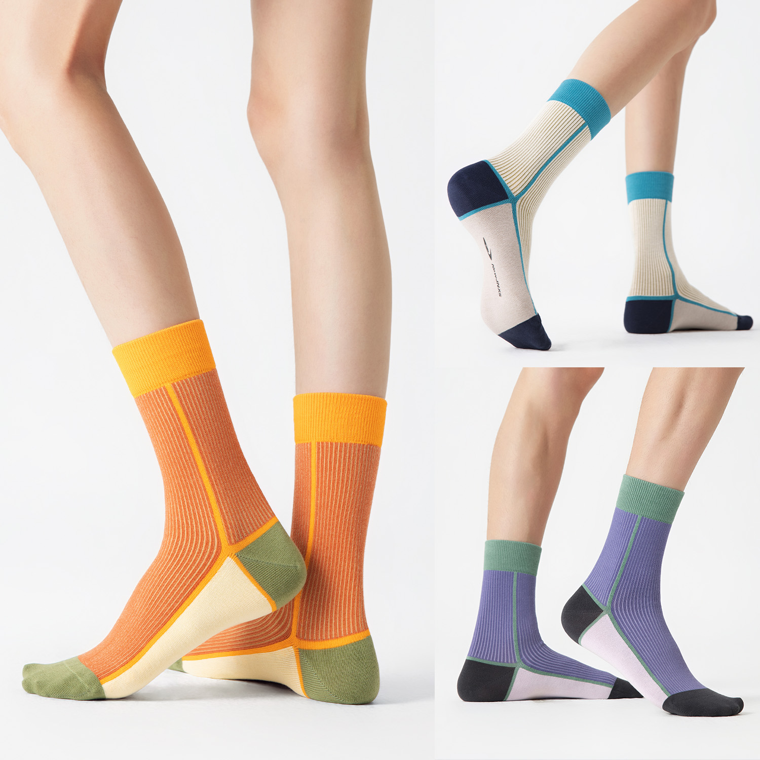 江南先生NewJNXS高弹舒适撞色条纹中长袜运动logo印花设计感袜子