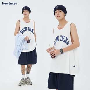 背心t恤男女夏季 JNXS 江南先生日系撞色LOGO无袖 潮牌宽松运动马甲