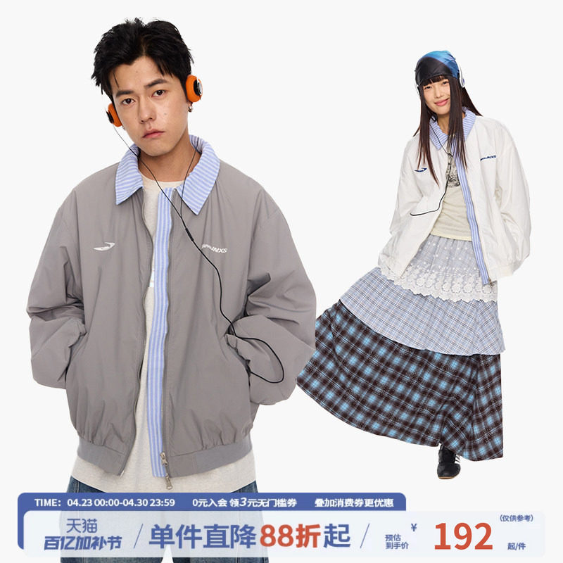 江南先生NewJNXS双界美式复古绣花假两件翻领棒球服男女夹克外套