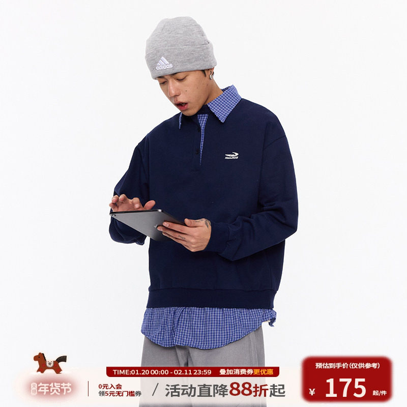 江南先生NewJNXS美式复古格纹拼接Polo假两件卫衣秋季男女潮外套,男装,卫衣,淘宝优惠券,粉丝福利购,淘宝优惠卷