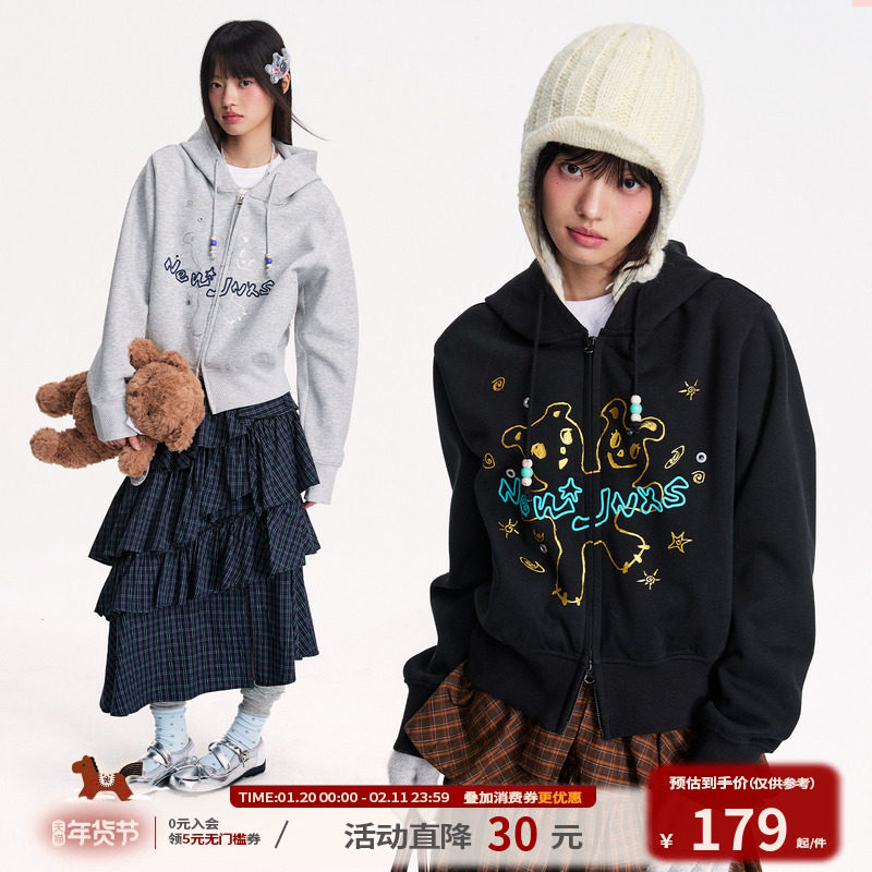 江南先生NewJNXS街头烫银烫金立体绣小熊图案短款卫衣秋季外套女,男装,卫衣,淘宝优惠券,粉丝福利购,淘宝优惠卷