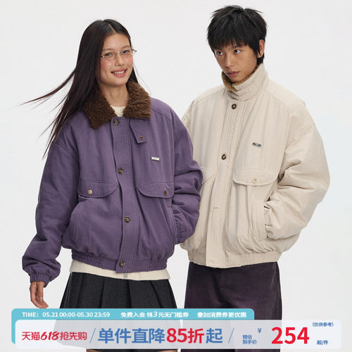 江南先生NewJNXS复古毛领bomber夹克休闲工装棉服做旧洗水外套冬