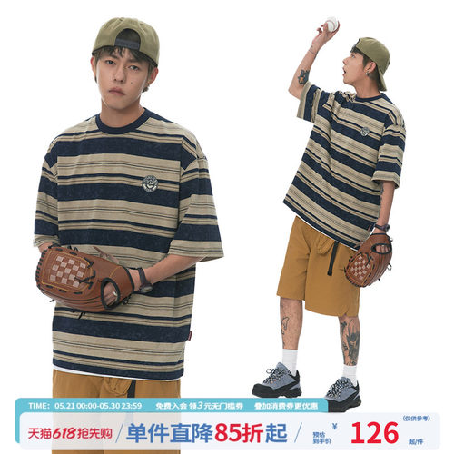 江南先生NewJNXS美式复古条纹短袖T恤男夏2024新款潮半袖打底情侣