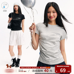 江南先生NewJNXS冰皮凉感短袖 夏发泡工艺logo印花近色褶皱正肩T女