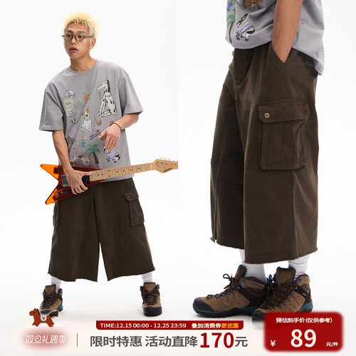 美式阔腿直筒宽松潮牌工装裤男夏