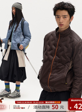 江南先生NewJNXS运动无绗线压胶通道布拼接索罗娜棉印花羽绒棉服