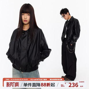 江南先生NewJNXS美式 复古分割结构PU皮衣夹克春秋男女休闲潮外套