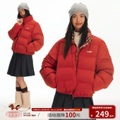 江南先生NewJNXS新年红色立领拼接格纹加厚棉服面包服外套冬男女