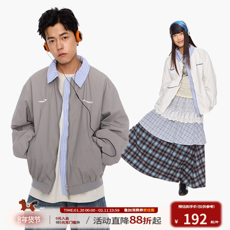 江南先生NewJNXS美式复古绣花假两件翻领棒球服春秋男女夹克外套,男装,夹克,淘宝优惠券,粉丝福利购,淘宝优惠卷