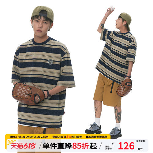 江南先生NewJNXS美式复古条纹短袖T恤男夏2024新款潮半袖打底情侣