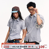 江南先生NewJNXS吸湿透气绣花纯棉舒适格子衬衫 蓝色休闲百搭衬衣