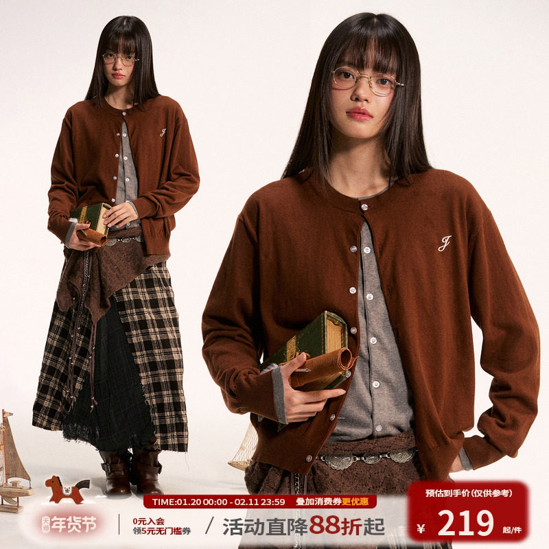 江南先生NewJNXS含山羊绒字母刺绣毛衣开衫女秋冬短款针织衫外套,男装,针织衫/毛衣,淘宝优惠券,粉丝福利购,淘宝优惠卷