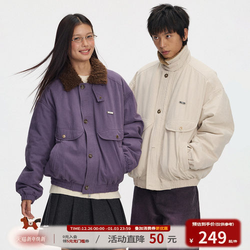 江南先生NewJNXS复古毛领bomber夹克休闲工装棉服做旧洗水外套冬