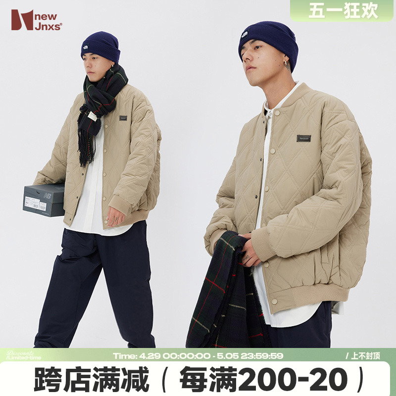 JNXS江南先生日系菱格冬季外套男士棉衣潮牌棒球服情侣装工装棉服