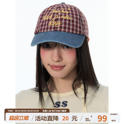 江南先生NewJNXS经典格纹字母刺绣帽子撞色水洗做旧可调节鸭舌帽