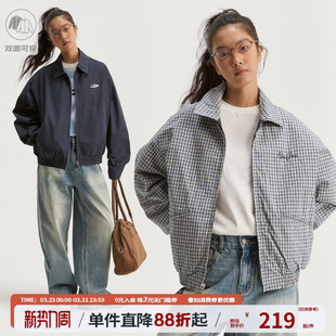 江南先生NewJNXS复古格纹双面穿哈灵顿工装 宽松休闲外套 夹克时尚