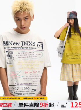 江南先生NewJNXS 动物哲学美式复古透气水印短袖T恤情侣宽松上衣