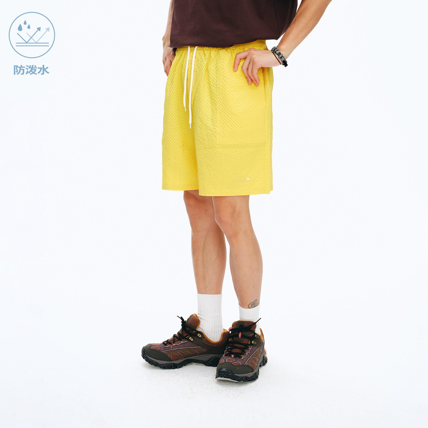 江南先生NewJNXS防泼水格纹理肌理休闲裤夏立体针绣宽松短裤男女图片