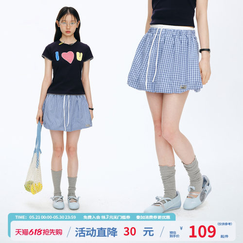 江南先生NewJNXS'甜妹'双腰头撞色复古格纹半身裙简约百搭超短裙