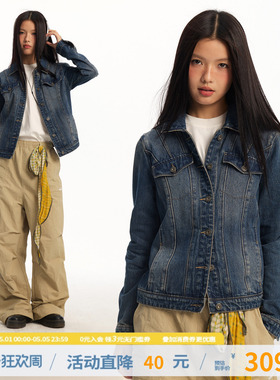 江南先生NewJNXS重磅复古翻领挺括牛仔外套春修身短款正肩夹克女