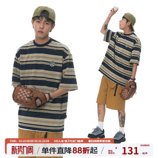 潮半袖 T恤男夏2024新款 打底情侣 复古条纹短袖 江南先生NewJNXS美式