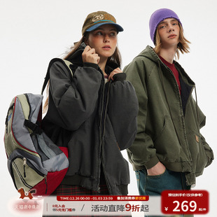 江南先生NewJNXS美式 棉服男冬连帽宽松情侣外套 复古水洗褪色工装