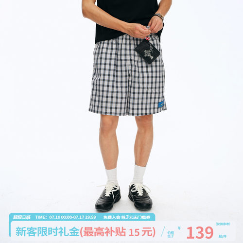 江南先生NewJNXS复古格纹阔腿短裤夏季刮刮乐织唛logo休闲裤男女