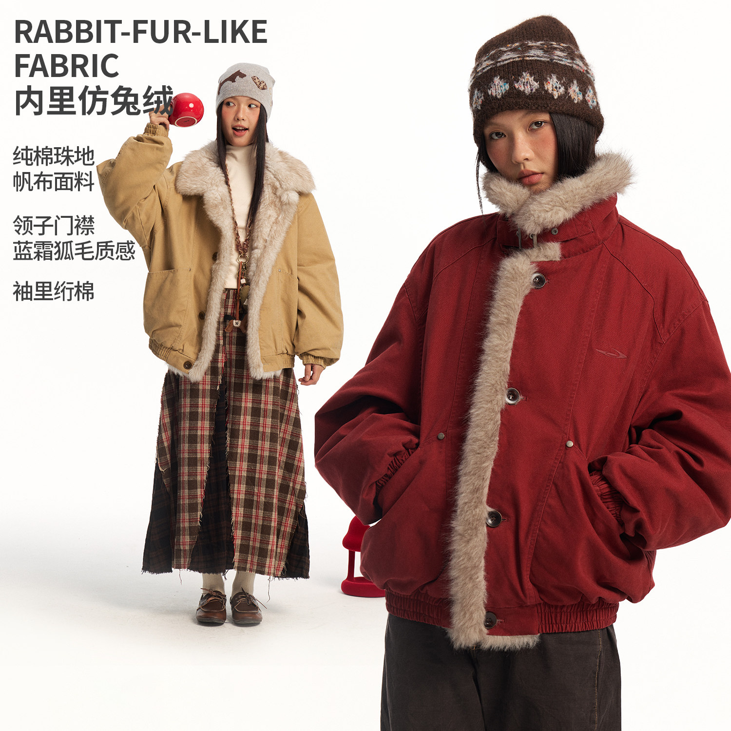 江南先生NewJNXS'马上有'高克重肌理工装座山雕毛领拼接棉服外套
