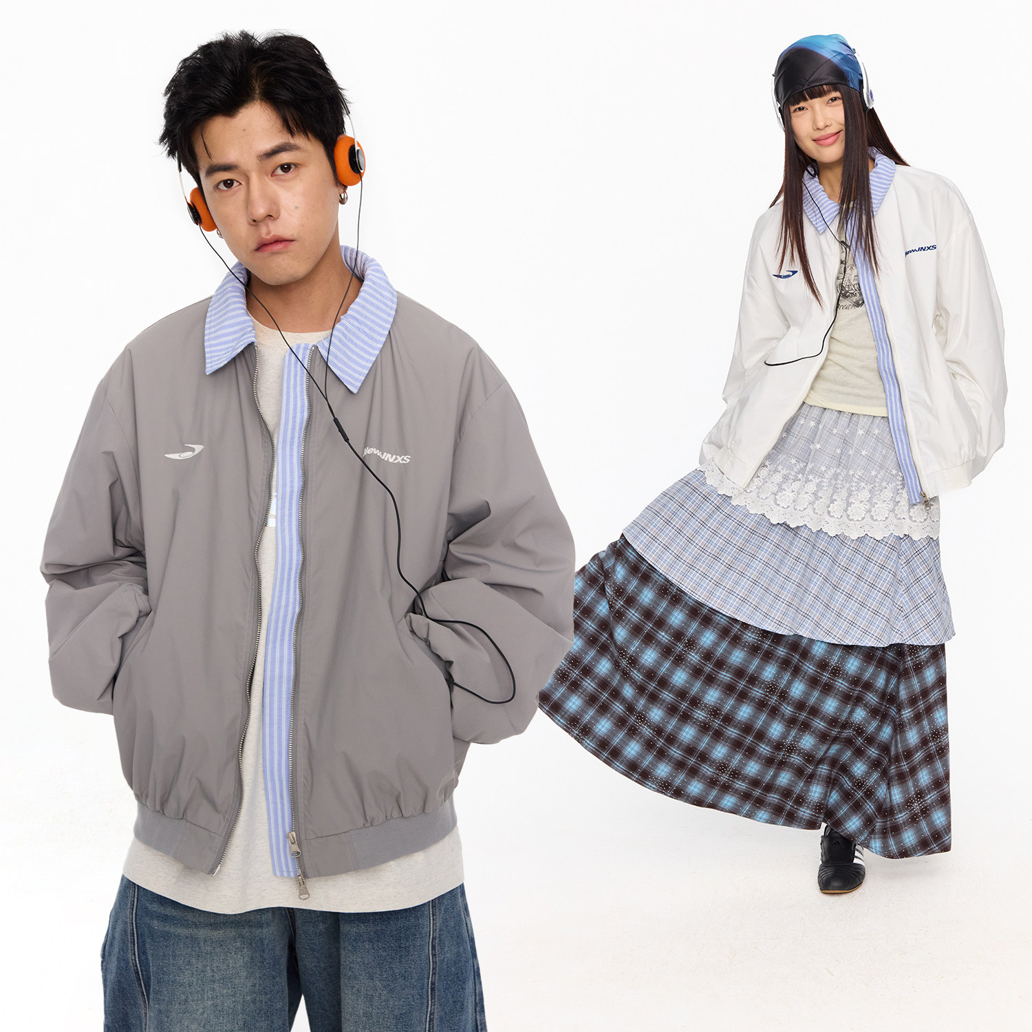 江南先生NewJNXS双界美式复古绣花假两件翻领棒球服男女夹克外套