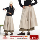 江南先生NewJNXS灯芯绒双层复古格纹拼接蛋糕裙冬显瘦长款 半身裙