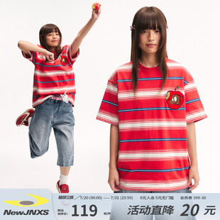 江南先生NewJNXS毛巾小狗条纹T恤夏男女情侣230g纯棉针织条纹短袖