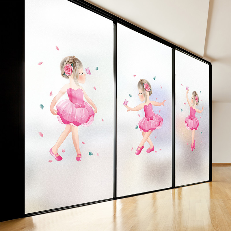 舞蹈房装饰艺术学校舞蹈培训班隔断练功教室玻璃门静电磨砂贴膜纸