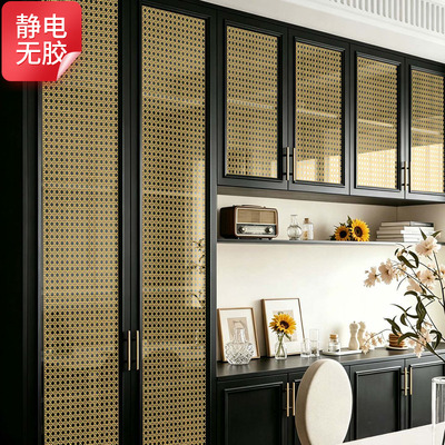 藤编原木风玻璃静电贴窗花装饰