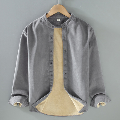 秋冬季男士立领长袖全棉灯芯绒