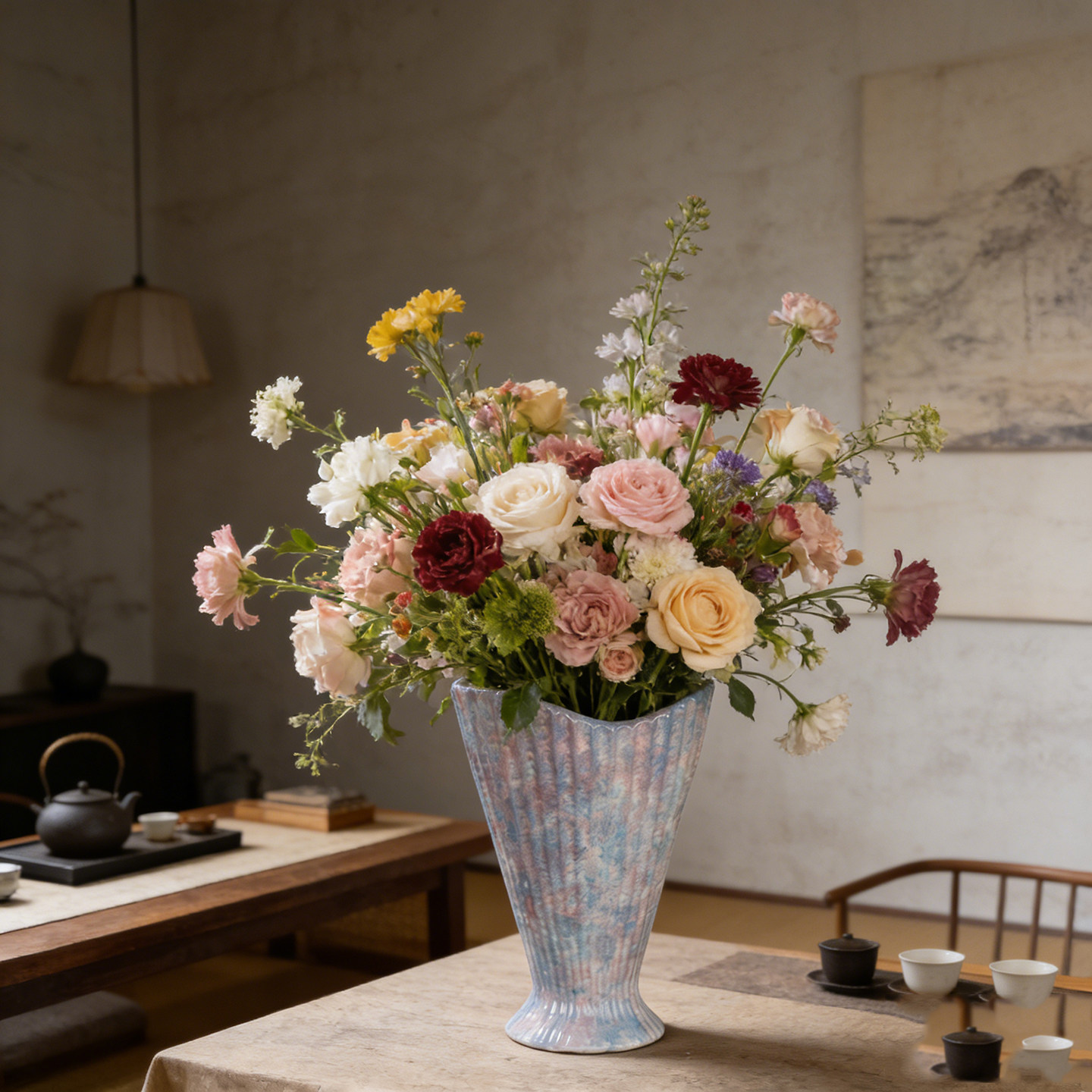 景德镇欧式紫粉贝壳陶瓷餐桌水培大花瓶摆件客厅插花轻奢高级感,家居饰品,花瓶,淘宝优惠券,粉丝福利购,淘宝优惠卷