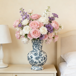 景德镇青花天球中式陶瓷餐桌水培花瓶摆件客厅插花轻奢高级感